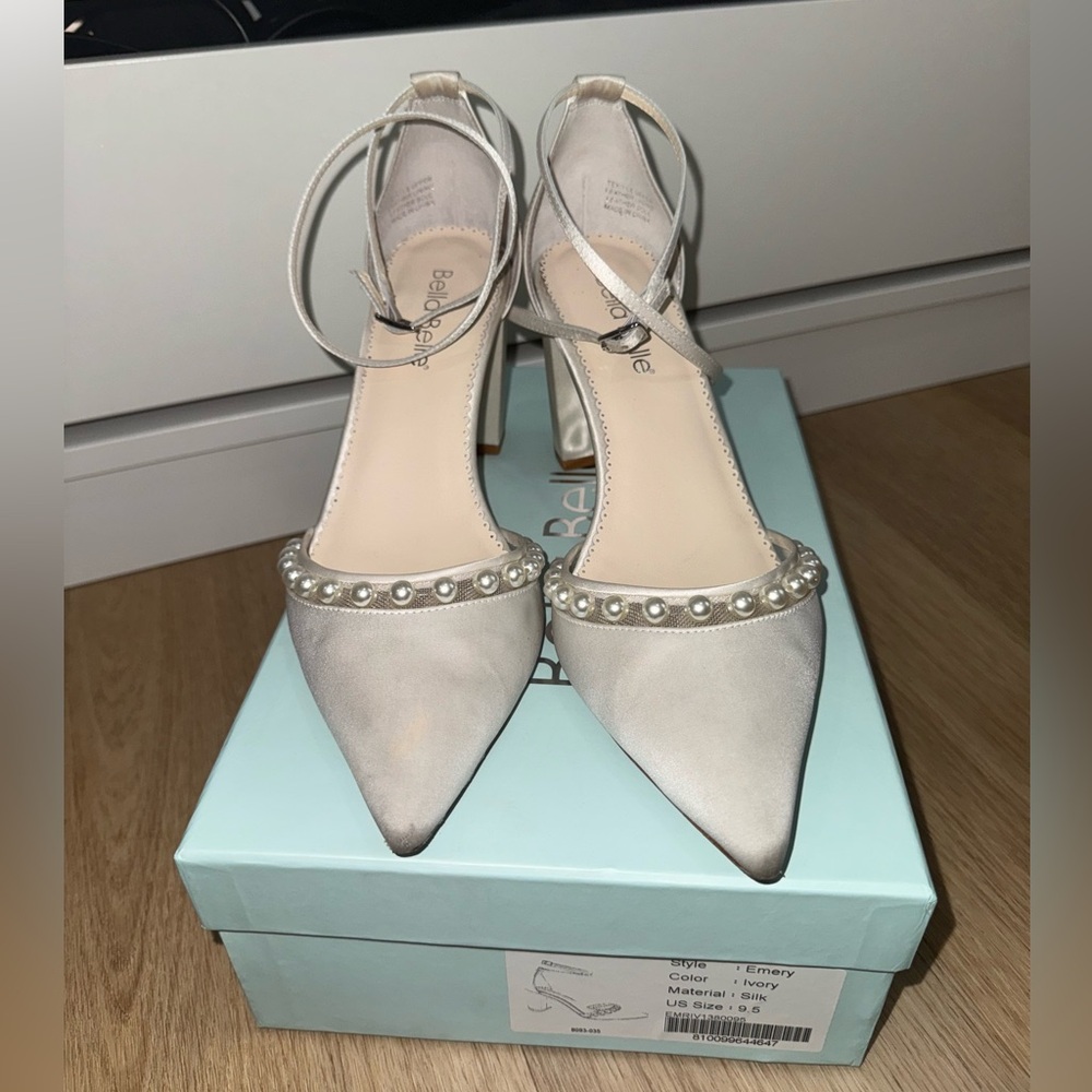 Bella belle EMERY double strap silk pearl block heel wedding shoe - Picture 3 of 11